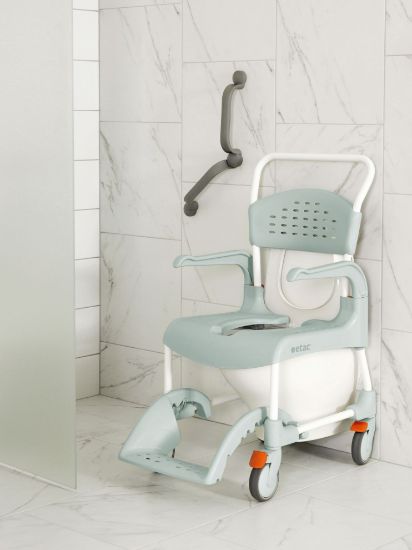 Picture of Etac Clean Shower Commode chair, 21.75", lagoon green 4 lockable castors